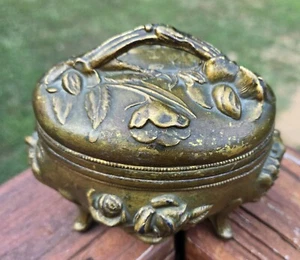 Antiguo arte joyería ataúd patas baratija caja diseño rosa patentado 1904 - Imagen 1 de 11