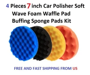 4 Pieces 7inch Car Polisher Soft Wave Foam Waffle Pad Buffing Sponge Pads Kit - Picture 1 of 4