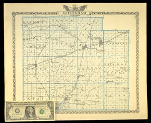ca 1876 EFFINGHAM COUNTY Illinois Map Altamont St Louis Vandalia Terre Haute RR - Picture 1 of 8