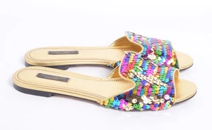 Dolce&Gabbana Mujer Multicolor Sandalias Cuero Lentejuelas Planas Deslizables Zapatos EUR 37,5 - Imagen 1 de 9