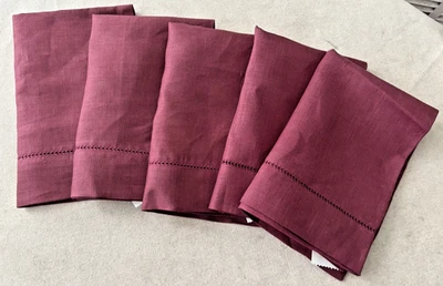 NWT Lot of 5 Neiman Marcus Linen Table Napkins Burgundy 14"x 19" - Image 1 of 4
