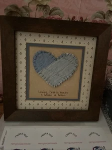 Vintage Rustic Hand Stitched Heart Loving Hearts Make A House A Home Quilt Blue - Picture 1 of 5
