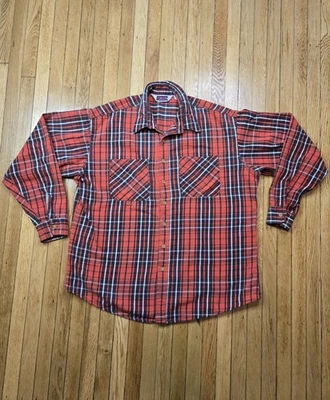Vintage 70s Big Mac JCPenney Flannel Shirt Mens XXL? Heavy Red Plaid FLAW READ - Image 1 of 4