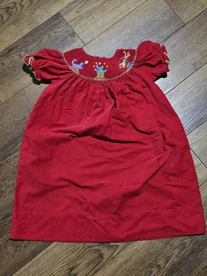 Vestido de Animales de Circo Rojo Calado a Mano Niñas Talla 4 Algodón Anavini Manga Abullonada  Foto 1 de 4