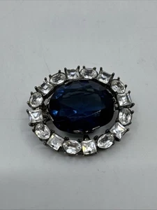 Estate Smithsonian Institute Replica Hope Diamond Oval Blue Clear Crystal Brooch - Picture 1 of 4