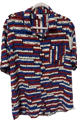 Lula Roe Michael Men Shirt Button Front Striped Collared Short Sleeve Size XL - Image 1 of 4