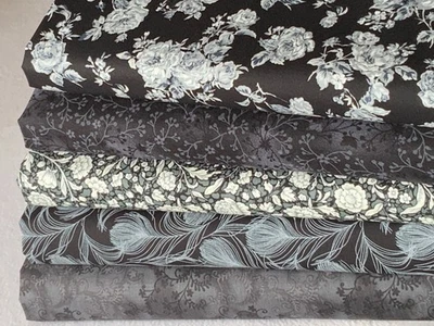 JOHN LOUDEN & ROSE AND HUBBLE FABRIC 100% cotton fat quarter bundle quality craft fabric floral blender black F