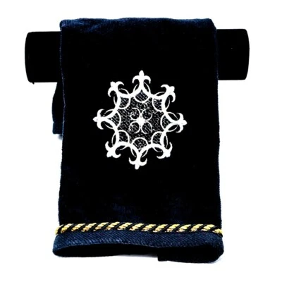 Luxury Embroidered Hand Towels Kassa Fina Home Collection Black with Gold - Image 1 of 4