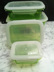 LocknLock Contenitori Rettangolari Verde Lime Set di 4 Coperchi Motivo Floreale - Foto 1 di 12