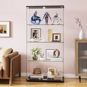 2 Doors Glass Display Cabinet 4-Shelf Glass Bookshelf for Living Room,Bedroom - Picture 1 of 9