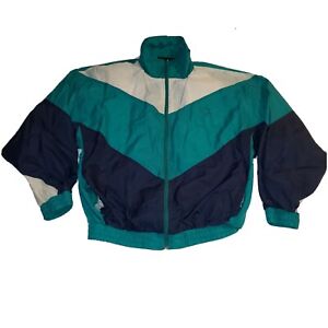 Mens Vintage 1980s Dunlop Nylon Windbreaker Jacket Blue Colorblock Sport Sz L