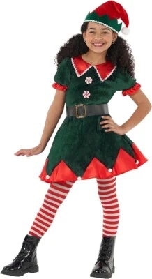 Girls Christmas Elf Costume Kids Santa`s Workshop Helper Fancy Dress 3 - 14 yrs - Image 1 of 4