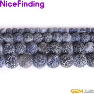 Natural Round Crackle Black Agate Onyx Gemstone Spacer Beads For Jewelry Making - Picture 1 of 27