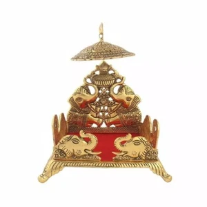 Metal Antique Singhasan Sitting Place for God with Umbrella - Picture 1 of 3