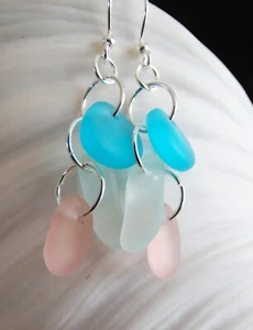 SOFT PASTEL SHADES Sea glass cascade pebble earrings  - Picture 1 of 9