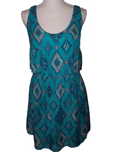 Speechless Teal Aztec Print Chiffon Dress Size Medium - Picture 1 of 5