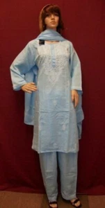 Traje 3080 Azul Algodón Salwar Kameez Dupatta Talla Grande XL - Imagen 1 de 3