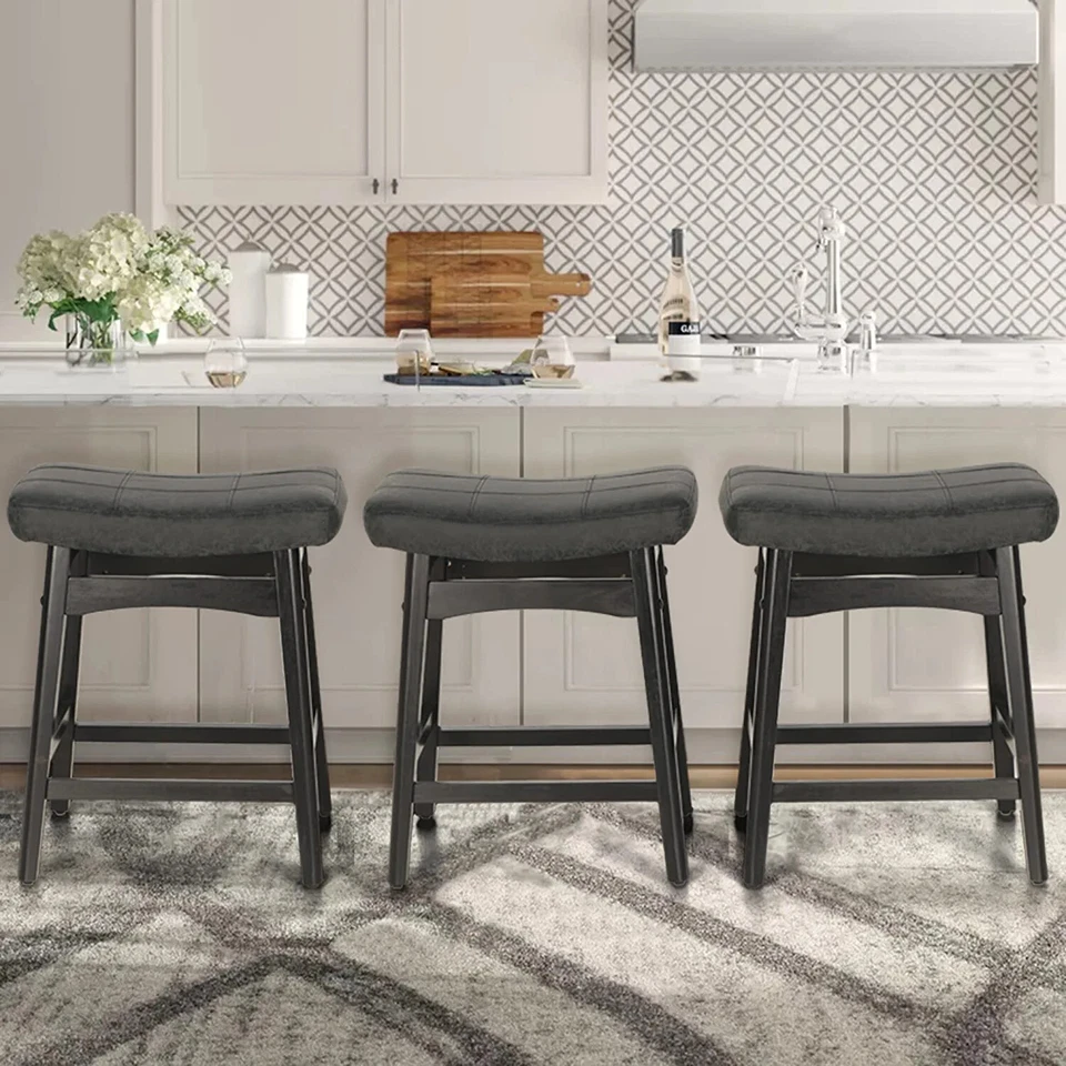 Saddle Seat Bar Stools Set of 3 Counter Height Barstool Solid Leg - Image 1 of 4