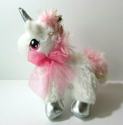 White Unicorn Plush with Pink Bow Dan Dee 8" - Image 1 of 3
