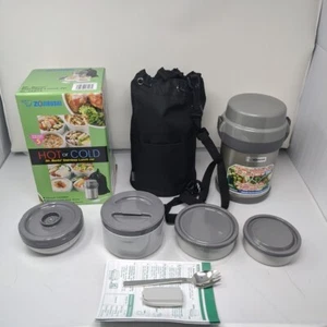 Zojirushi Mr. Bento Stainless Lunch Jar Hot Or Cold Silver SL-JAE14 Complete Set - Picture 1 of 11