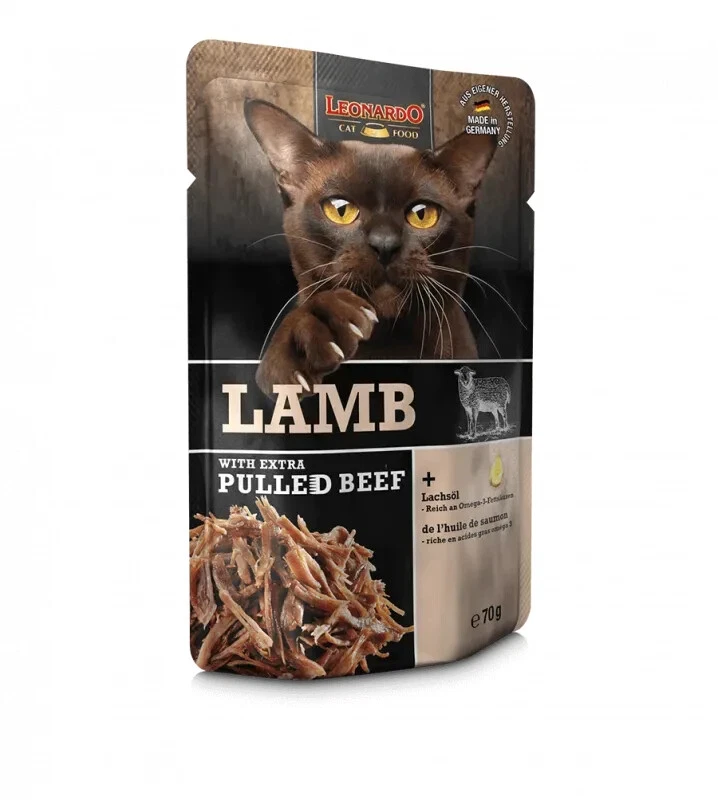 Leonardo Pulled Beef Lamb/Lamm 70g (EUR 19,86 / kg) Katzenfutter 1 Frischebeutel - Bild 1 von 1