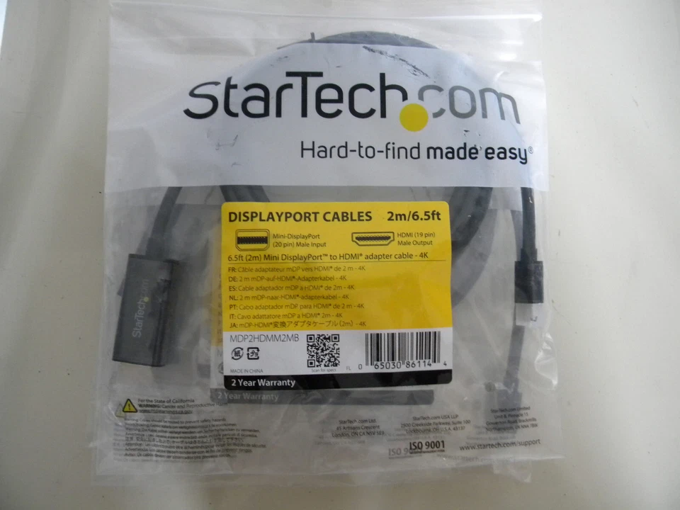 StarTech Mini DisplayPort 2m to HDMI MDP2HDMM2MB adapter cable-4K  6.5ft. new - Image 1 of 1