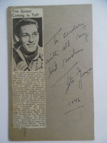 1946 Tito Guizar Mexican Singer Actor Signed Inscribed Card Autograph In Person! Cover
