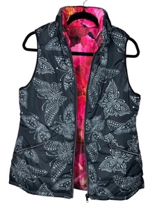 Johnny Was XL Braemar Puffer Reversible Vest Butterfly Floral Print Jacket $328 - Picture 1 of 10