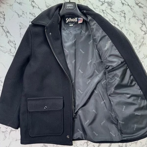 Abrigo de Coche Schott NYC Lana Melton Logo Forro Jacquard Frente Mosca Negro Talla L - Imagen 1 de 24