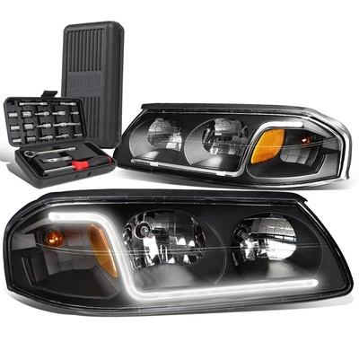 Faros de señal ámbar negro tubo LED DRL para Chevy Impala 2000-2005 + caja de herramientas Foto 1 de 4