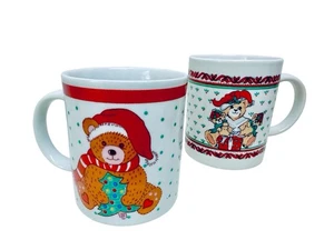 Vintage 1990's Set Of 2 Teddy Bear Christmas Holiday Coffee Mugs World Bazaars - Picture 1 of 19