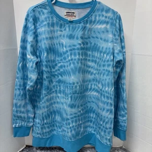 Land's End Serious Sweats Crewneck Sweatshirt Womens Large/T 14-16 Blue Tie Dye - Picture 1 of 5