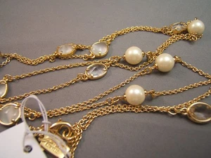 Kate Spade goldfarbene Kunstperlen Mondstein Strass Halskette neu mit Etikett Stack Attack - Bild 1 von 4