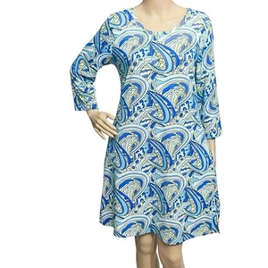 Lulu-b Resort Dress UPF 50+ Multicolor Paisley 3/4 Sleeve Bottom/Slit Pullover M - Picture 1 of 14