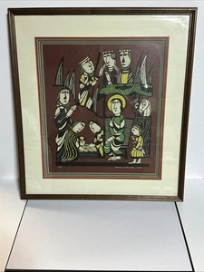 Sadao Watanabe, Japanese 1979 Nativity Scene #40/80 Framed art 19.5x17.5 - Picture 1 of 6