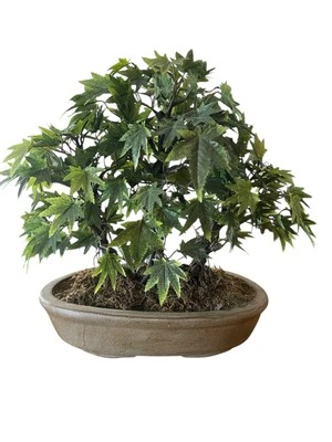 Vtg Bonsai Tree Artificial 11” Green Japanese Maple Clay Pot Moss Tabletop Decor - Image 1 of 4