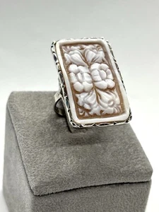 Anello in Argento 925 con Cammeo Sardonico 30x20mm Tema Floreale Fatto A Mano - Imagen 1 de 6