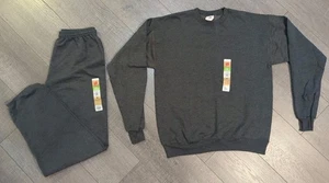 2er Set Hanes Ecosmart Herren Fleece Sweatshirt & Jogginghose anthrazit meliert Medium - Bild 1 von 18