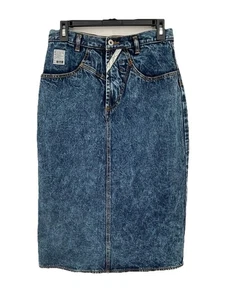 VTG Jordache 90s Denim Jean Dark Acid Wash Distressed Pencil Skirt 1st Class - Picture 1 of 13