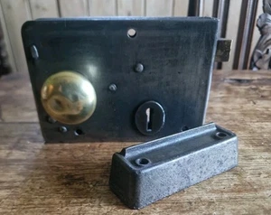 Antique Edwardian Rim Lock, Victorian Brass Door Knobs and Period Keep R/H Fit - Picture 1 of 9