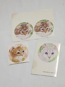 Vintage 80's Pastel Floral Cats Circle Stickers - Picture 1 of 5