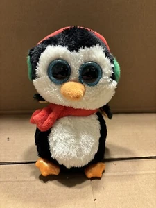 Ty Beanie Boo "North" the PENGUIN 6" stuffed animal plush toy LOT earmuffs+scarf - Picture 1 of 2