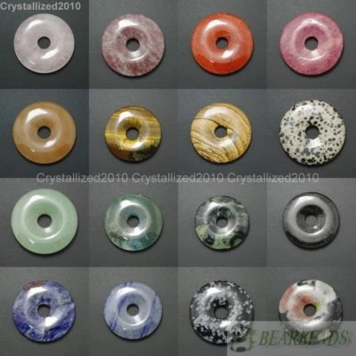 Natural Gemstone Round Donut Ring Pendant 50mm Beads Necklace Earring Jewelry - Image 1 of 4