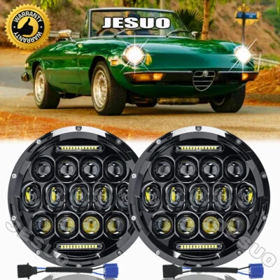 Pair 7 Inch Round LED Headlights Halo DRL Fit Alfa Romeo Spider 1988-1994 DeSoto - Image 1 of 4