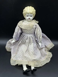 Antique 15" German Porcelain Hertwig Cloth Body Doll FLOWER DRESS Blonde Hair - Picture 1 of 7