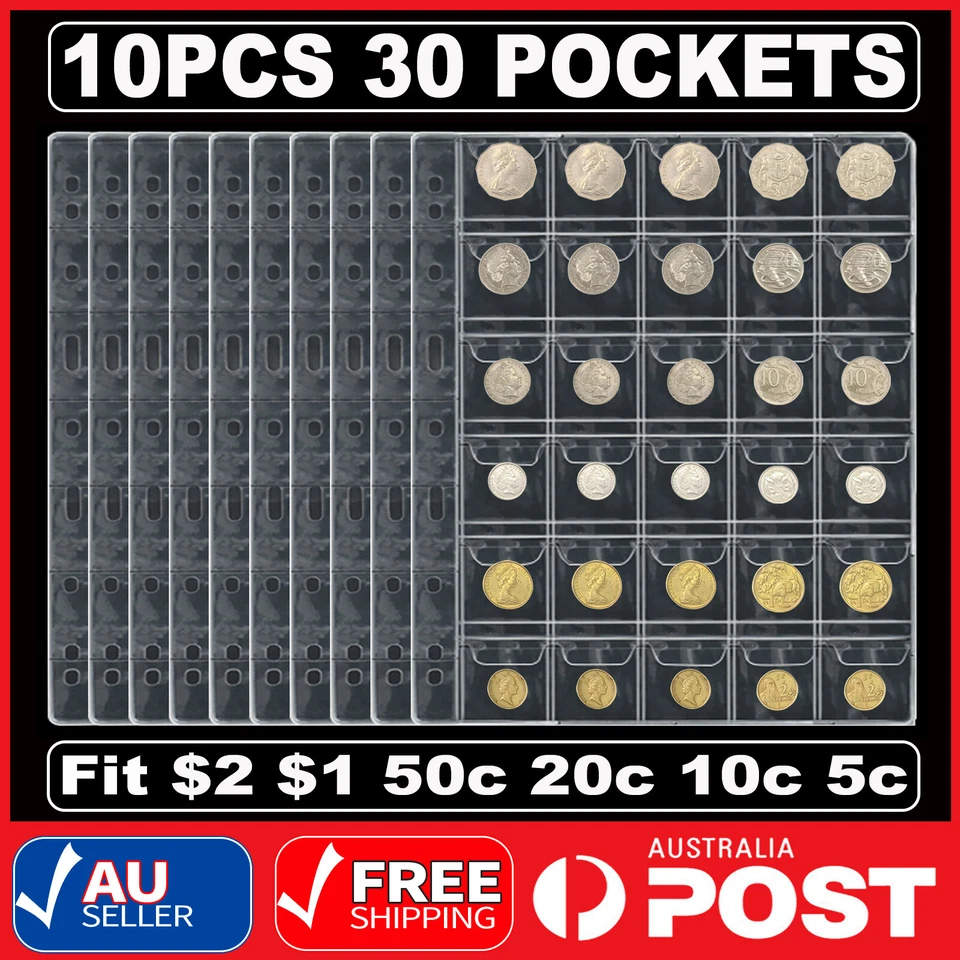 10x 30 Pocket Coin Holder Sheet Storage Page Collection Album Folder Book Sleeve - image 1 of 4