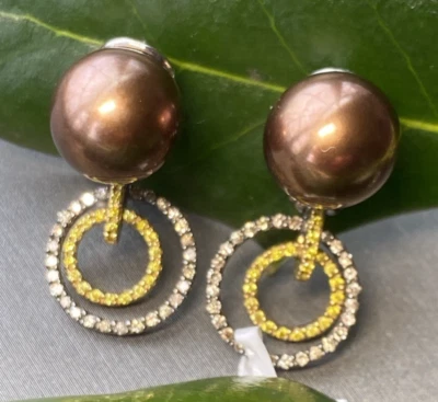 Iridesse by Tiffany Diamond Pearl Earrings 18K Vint Estate Fine Jewelry Pre-Own - Image 1 of 4