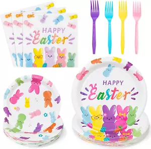 96Pcs Easter Bunny Peeps Party Plates Supplies - Happy Easter Rabbits Party Tabl - Picture 1 of 12