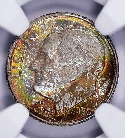 Beautifully Toned 1950-D Roosevelt Dime NGC MS67+FT Cover