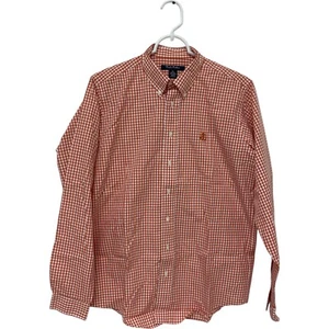 Brooks Brothers Button Up Shirt Boys Size XL Orange Gingham Red Fleece Non Iron - Picture 1 of 8